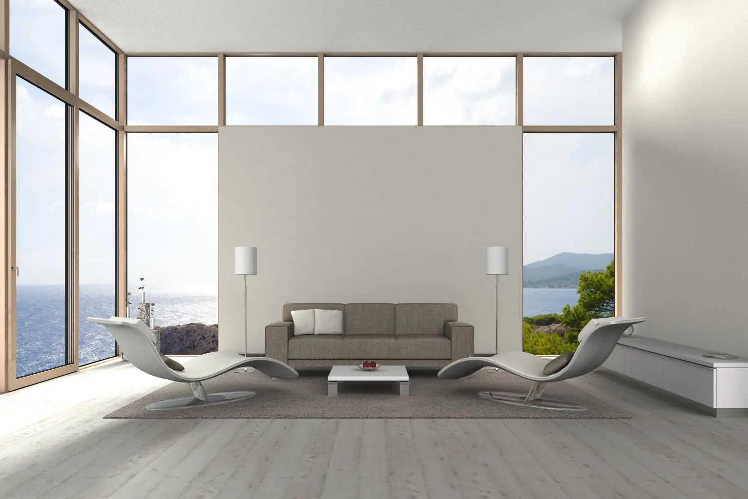 Modernes Wohnzimmer mit Meerblick 